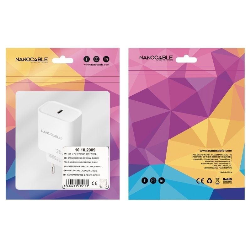 Cargador de Pared Nanocable 10.10.2009/ 1xUSB Tipo-C/ 30W/ Blanco - изображение 2