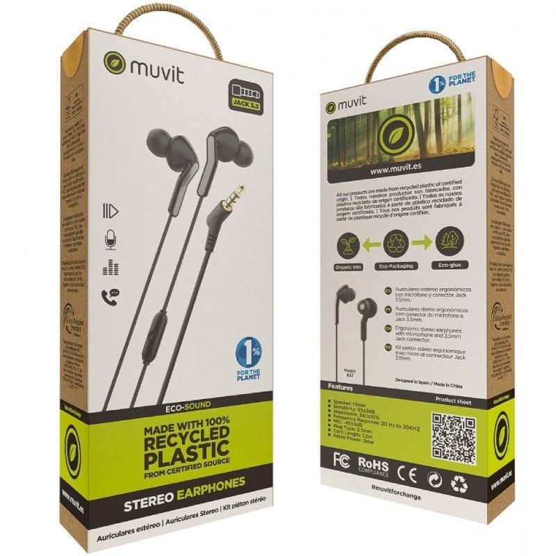 Auriculares Intrauditivos Muvit For Change MCHPH0004/ con Micrófono/ Jack 3.5/ Negros - изображение 5