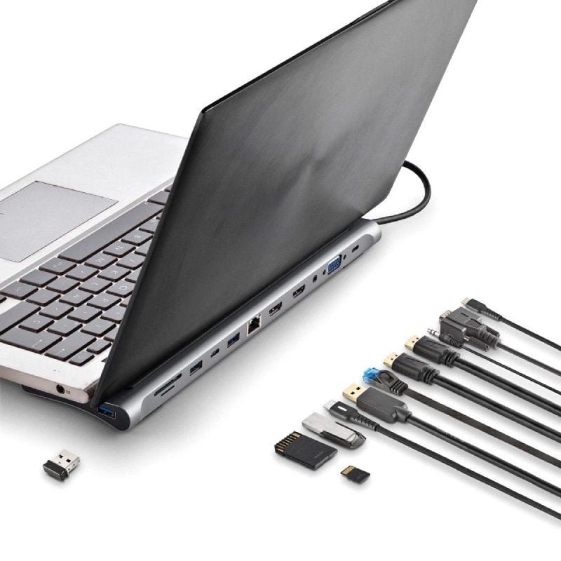 Docking USB Tipo-C NGS WonderDock12/ 3xUSB/ 2xHDMI/ 1xVGA/ 1xRJ45/ 1xLector de Tarjetas/ 1xJack 3.5/ 1xUSB Tipo-C PD/ Gris - изображение 3