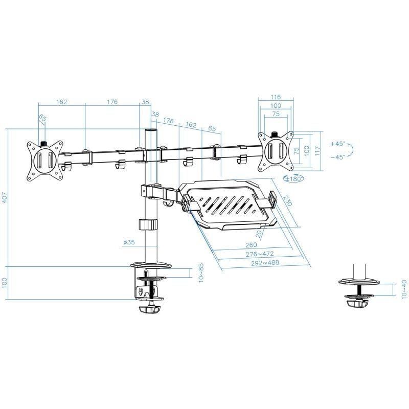 Soporte de Mesa para 2 Monitores y 1 Portátil TooQ DB1202TN-B/ Giratorio/ Inclinable/ hasta 9kg - изображение 4