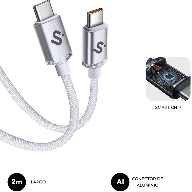 Cable USB 2.0 Tipo-C Subblim Optimus/ USB Tipo-C Macho - USB Tipo-C Macho/ Hasta 60W/ 480Mbps/ 2m/ Blanco - изображение 3