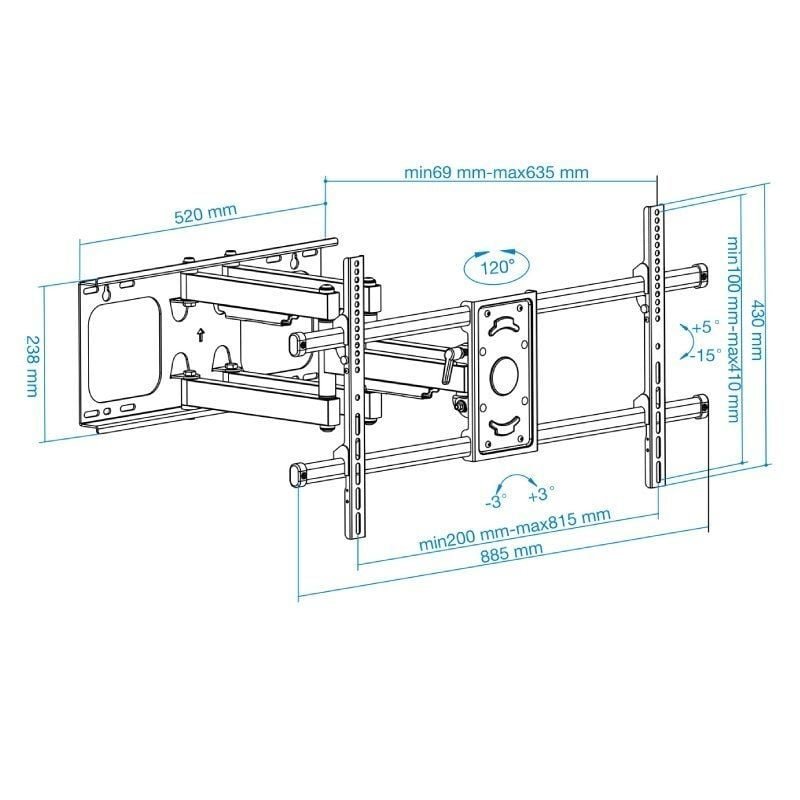 Soporte de Pared Giratorio/ Inclinable/ Nivelable TooQ LP3790TN-B para TV de 43-90"/ hasta 75kg - изображение 5