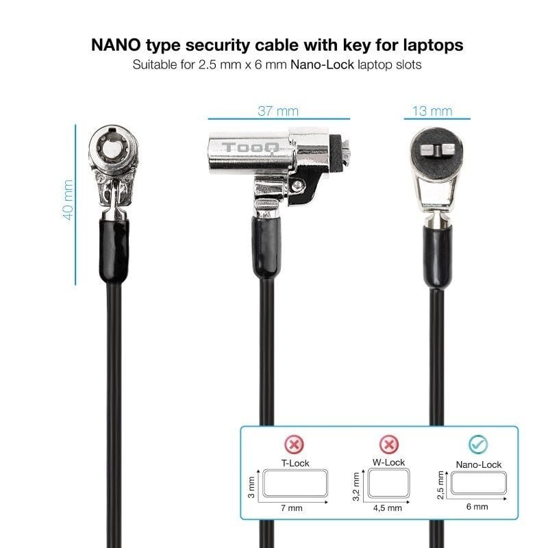 Cable de Seguridad Tipo NANO para Portátiles TooQ TQCLKC0045-G/ 1.5m - изображение 2