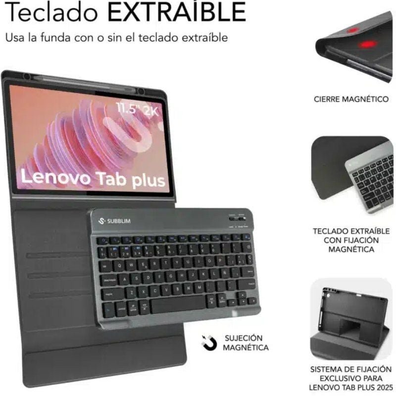 Funda con Teclado Subblim Keytab Pro BT Lenovo Tab 2025 11.5"/ Negra