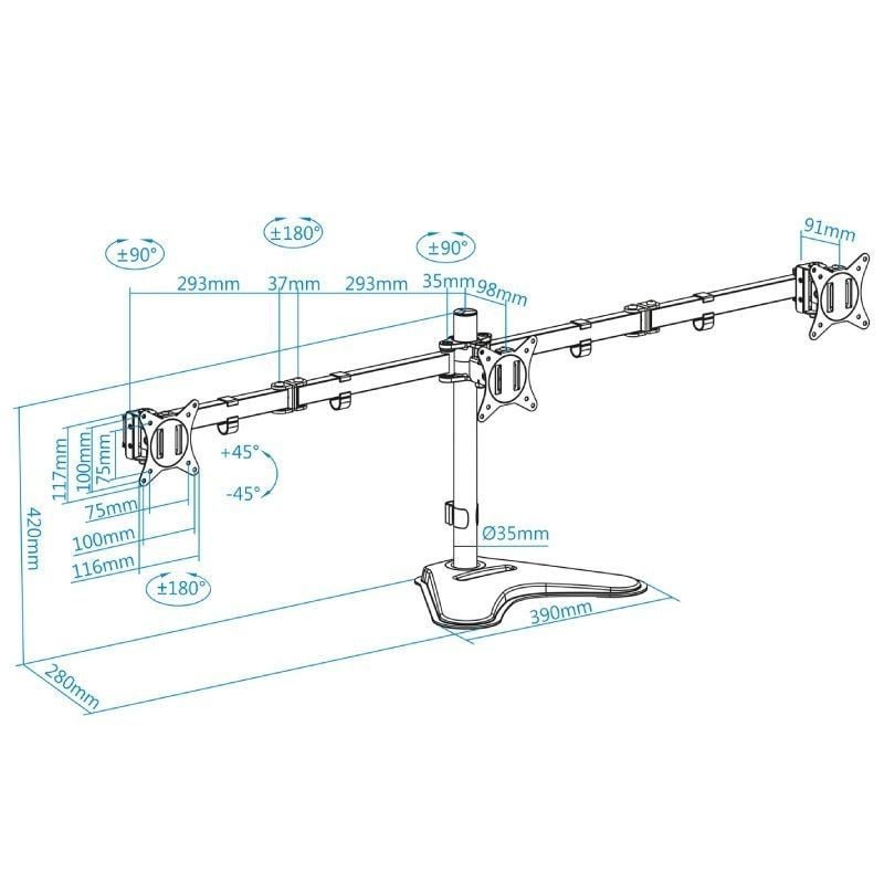 Soporte de Sobremesa para 3 Monitores TooQ DB1704TN-B/ Giratorio/ Inclinable/ hasta 7kg - изображение 5