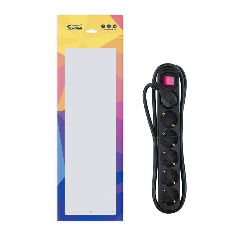 Regleta con Interruptor Nanocable 10.37.0006-BK/ 6 Tomas de Corriente/ Cable 1.4m/ Negro - изображение 4