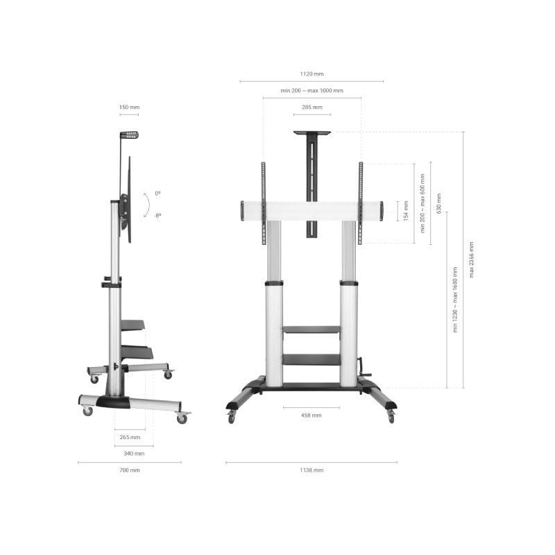 Soporte de Suelo Inclinable con Ruedas y Manivela Aisens FT100TE-125 para TV 60-100"/ hasta 100kg - изображение 4