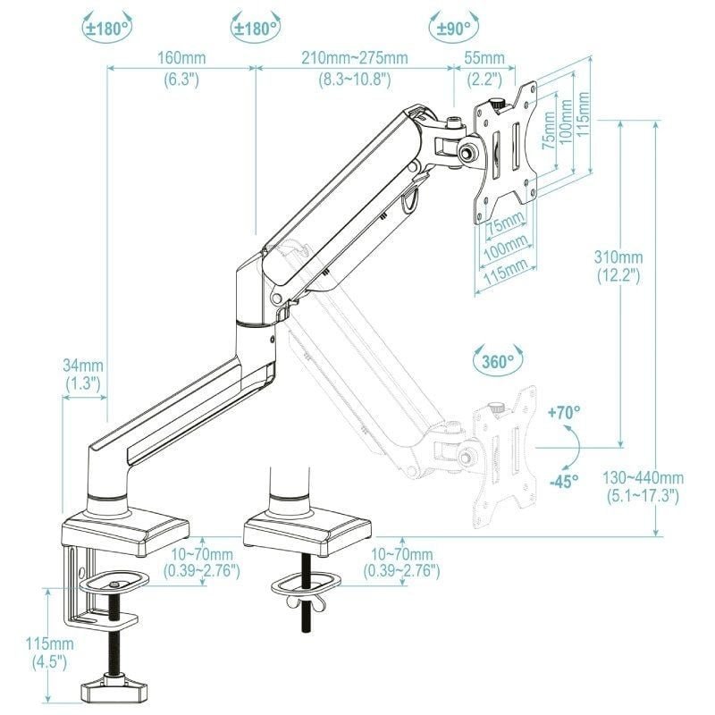 Soporte de Mesa para Monitor TooQ DB1334TNR-B/ hasta 10kg - изображение 3