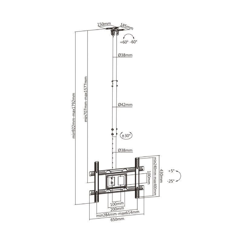 Soporte de Techo Giratorio/ Inclinable/ Extensible Aisens CT80TSE-075 para TV de 37-80"/ hasta 50kg - изображение 5