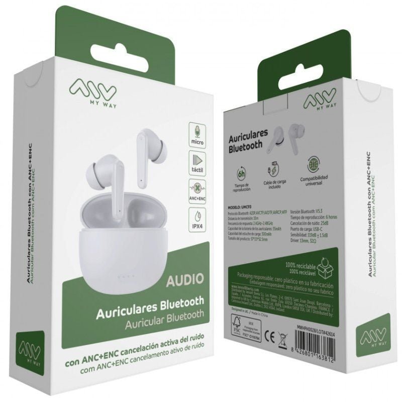 Auriculares Bluetooth Myway MWHPH0028 con estuche de carga/ Autonomía 6h/ Blancos - изображение 5