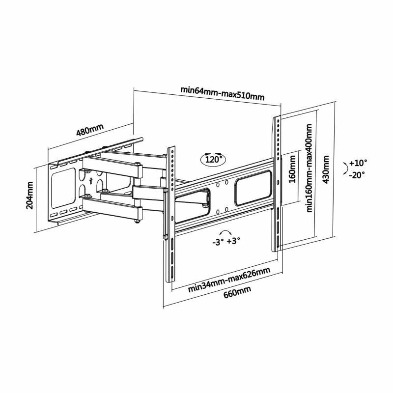 Soporte de Pared Giratorio/ Inclinable/ Nivelable Aisens WT70TSLE-027 para TV de 37-70"/ hasta 50kg - изображение 5