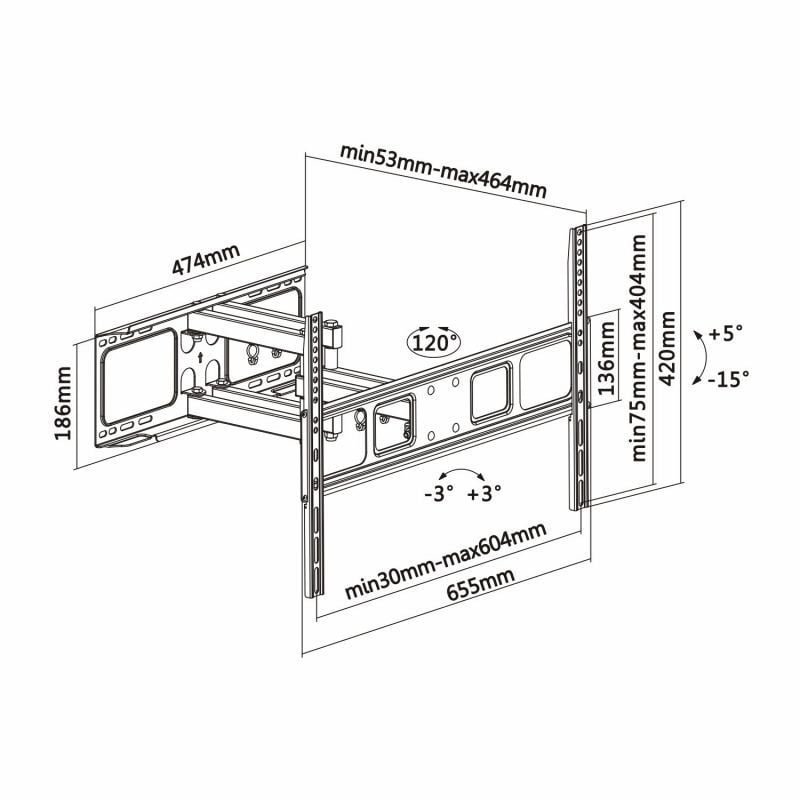 Soporte de Pared Giratorio/ Inclinable/ Nivelable Aisens WT70TSLE-023 para TV de 37-70"/ hasta 40kg - изображение 5