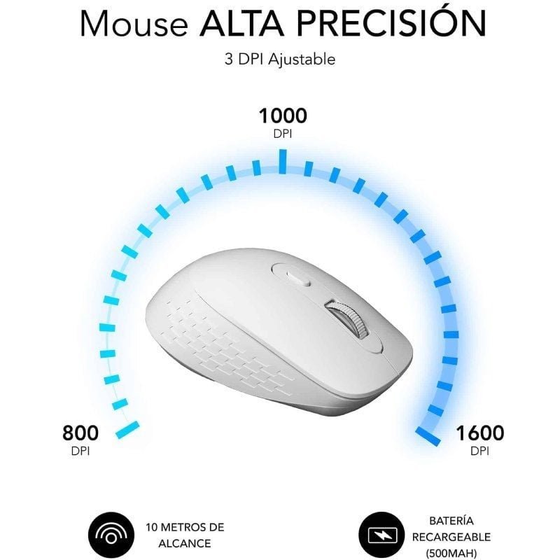 Ratón Ergonómico Inalámbrico por Bluetooth/ 2.4GHz Subblim Curve Ergo Dual Battery/ Batería recargable/ Hasta 1600 DPI/ Blanco - изображение 4