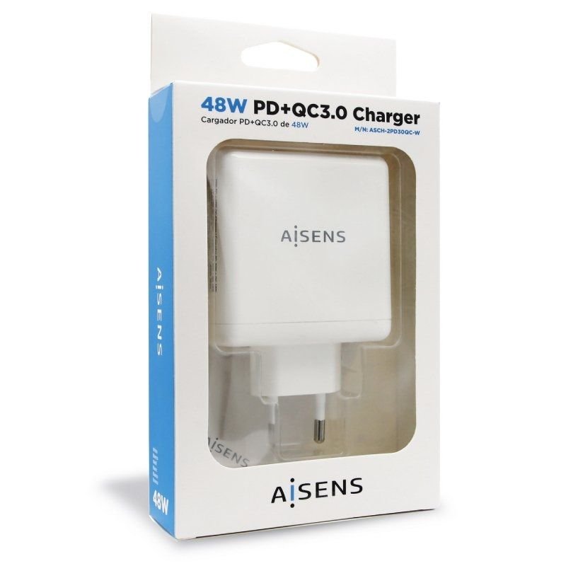 Cargador de Pared Aisens ASCH-2PD30QC-W/ 1xUSB Tipo-C/ 1x USB/ 48W - изображение 3