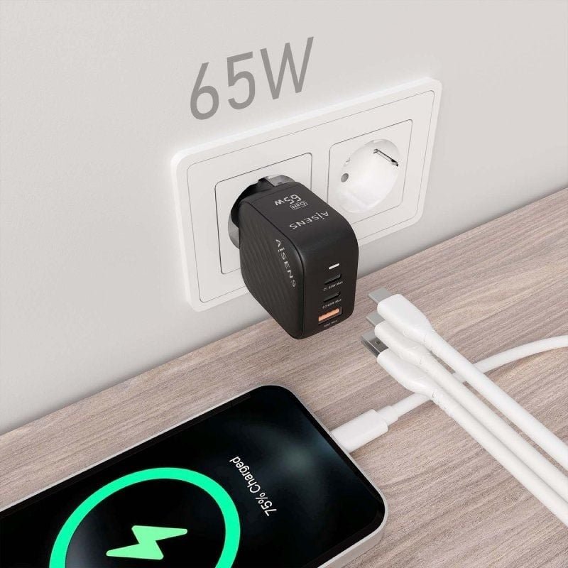 Cargador de Pared GaN Aisens ASCH-65W3P027-BK/ 2xUSB Tipo-C/ 1xUSB/ 65W - изображение 5