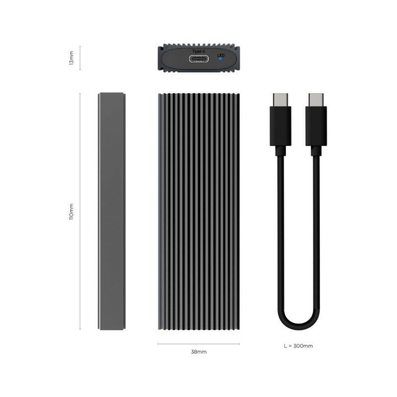 Caja Externa para Disco SSD M.2 NVMe Aisens ASM2-023GR/ USB 3.2/ Sin tornillos - изображение 3