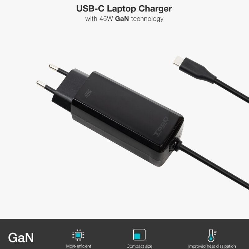 Cargador de Portátil GaN TooQ TQLC-USBCGAN100PD-C USB Tipo-C/ 45W/ Automático/ Voltaje 5-20V - изображение 3
