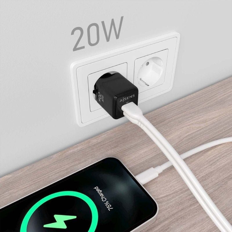 Cargador de Pared GaN Aisens ASCH-20W2P011-BK/ 1xUSB Tipo-C/ 1xUSB/ 20W - изображение 5