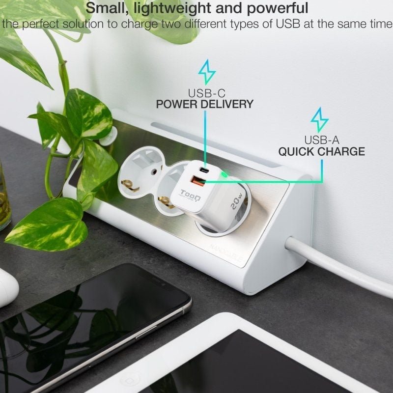 Cargador de Pared TooQ TQWC-QCPD20WT/ 1xUSB-Tipo C/ 1x USB/ 20W/ Blanco - изображение 4