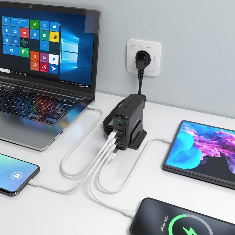 Cargador Sobremesa GaN Aisens ASCH-140W4P056-BK/ 3xUSB Tipo-C/ 1xUSB/ 140W - изображение 5
