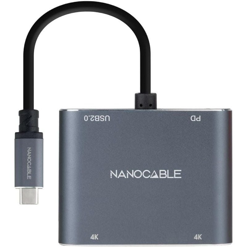 Conversor Nanocable 10.16.4305/ USB Tipo-C Macho / 2x HDMI Hembra - USB Tipo-C PD Hembra - USB Hembra/ 15cm/ Gris - изображение 2