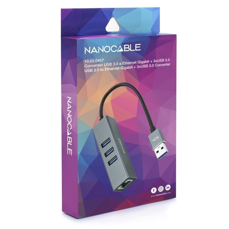 Hub USB 3.0 Nanocable 10.03.0407/ 3xUSB/ 1xRJ45/ Gris - изображение 3