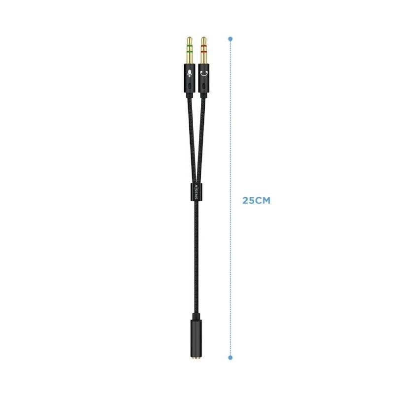 Cable Estéreo Aisens A128-0418/ Jack 3.5 Hembra - 2x Jack 3.5 Macho/ 25cm/ Negro - изображение 2