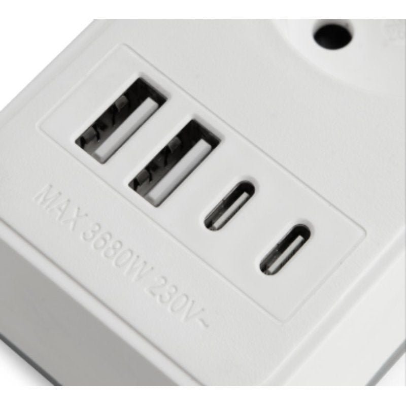 Regleta con Interruptor Orbegozo EN 3100/ 3 Tomas de Corriente/ 2 USB/ 2 USB Tipo-C/ Cable 1.4m/ Blanca - изображение 3