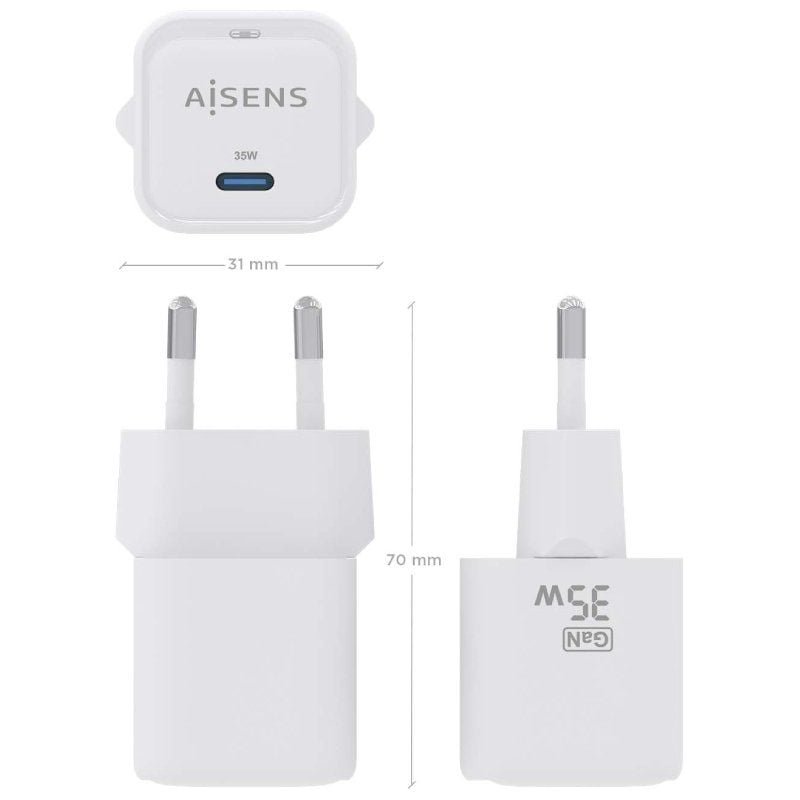 Cargador de Pared GaN Aisens ASCH-35W1P022-W/ 1xUSB Tipo-C/ 35W - изображение 4