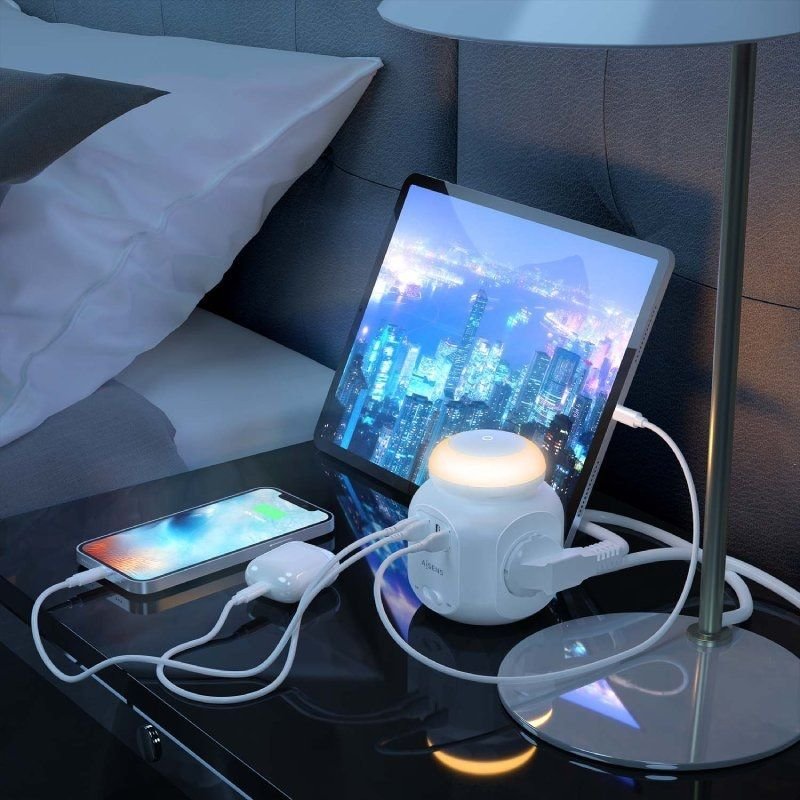 Regleta con Interruptor y Luz Nocturna Aisens ASPS-3A1CL01-W/ 4 Tomas de Corriente/ 1 USB Tipo-C/ 3 USB/ Cable 1.8m/ Blanco - изображение 4