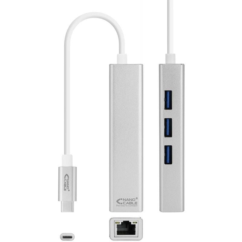 Hub USB Tipo-C Nanocable 10.03.0404/ 3xUSB/ 1xRJ45/ Gris - изображение 2