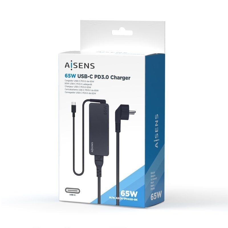 Cargador de Portátil Aisens ASCH-1PD65D-BK/ 1xUSB Tipo-C/ 65W - изображение 4