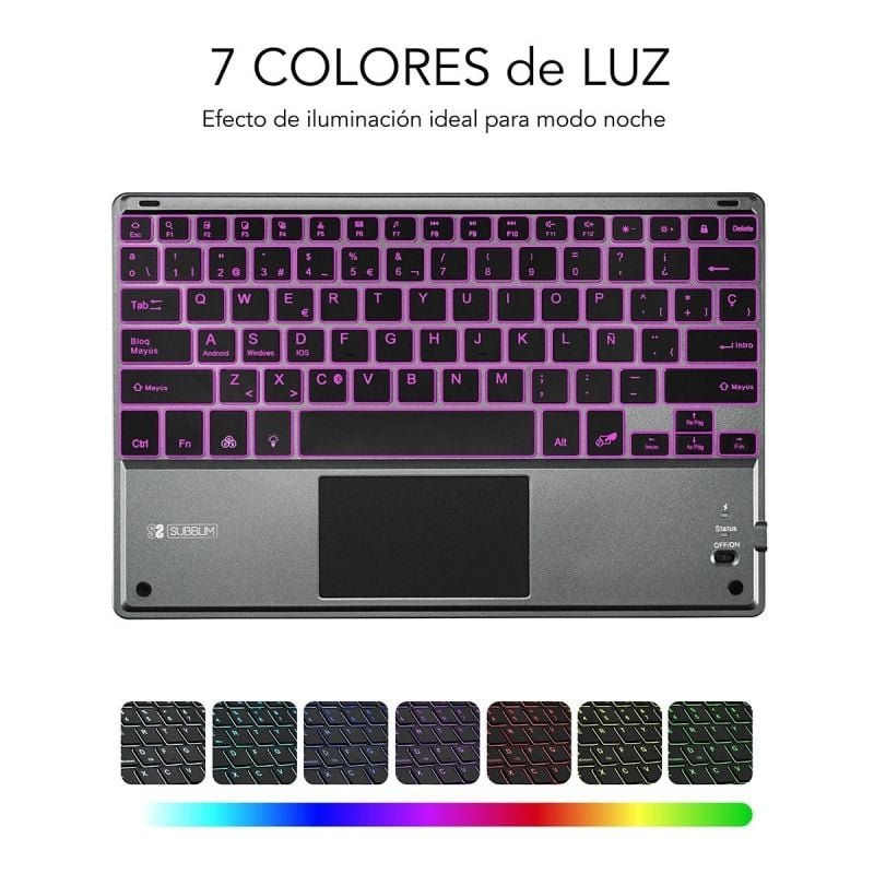 Teclado Compacto Inalámbrico por Bluetooth Subblim Touchpad Smart Blacklit/ Gris - изображение 5