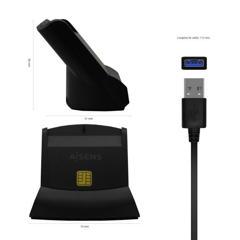 Lector de DNI y Tarjetas Aisens ASCR-SN05-BK/ Negro - изображение 3