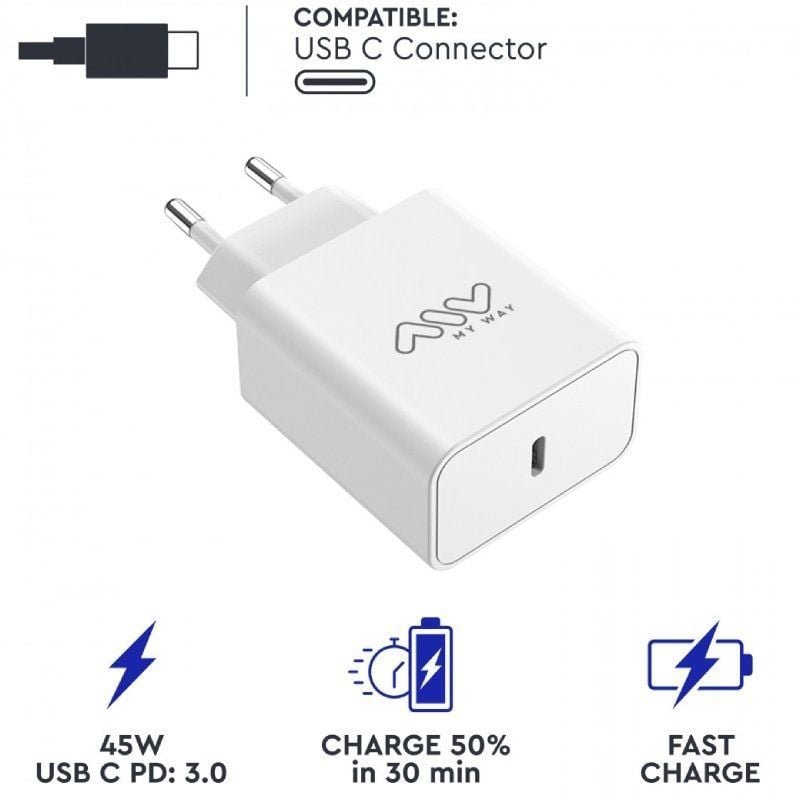 Cargador de Pared Myway MWACC0018/ 1xUSB Tipo-C/ 45W - изображение 2