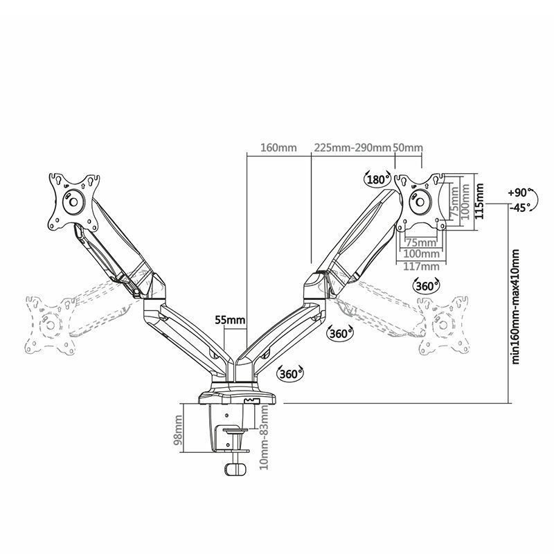 Soporte de Mesa con Contrapeso para 2 Monitores Aisens DT27TSR-045/ Giratorio/ Inclinable/ hasta 9kg - изображение 3
