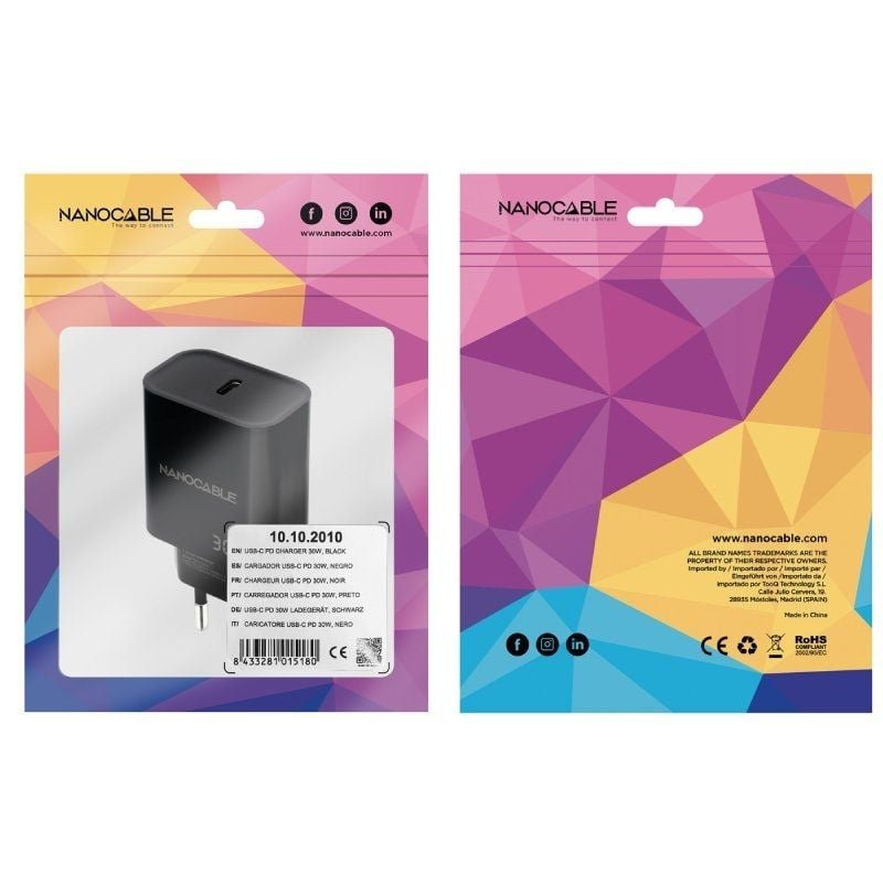 Cargador de Pared Nanocable 10.10.2010/ 1xUSB Tipo-C/ 30W/ Negro - изображение 2