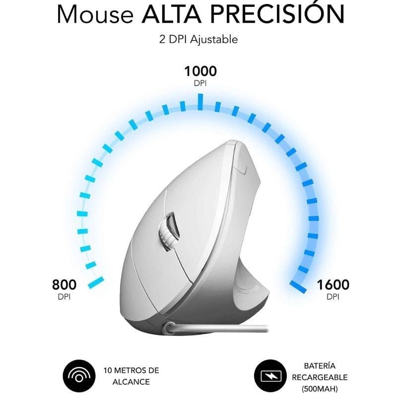 Ratón Vertical Subblim Glide Vertical Ergo Wired/ Hasta 1600 DPI/ Blanco - изображение 4