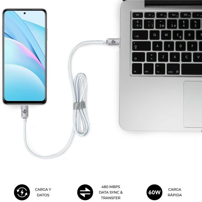 Cable USB 2.0 Tipo-C Subblim Optimus/ USB Tipo-C Macho - USB Tipo-C Macho/ Hasta 60W/ 480Mbps/ 1m/ Blanco - изображение 4