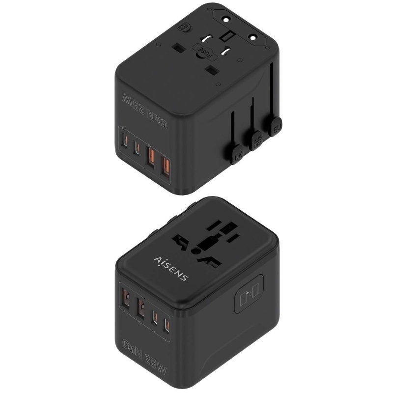 Cargador de Pared Universal GaN para Viaje Aisens ASPS-2A2C08-BK/ Toma de Corriente Universal/ 2xUSB Tipo-C/ 2xUSB/ 25W - изображение 2