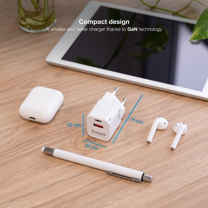 Cargador de Pared GaN TooQ TQWC-GANQCPD30WT/ 1xUSB Tipo-C/ 1xUSB/ 30W - изображение 3