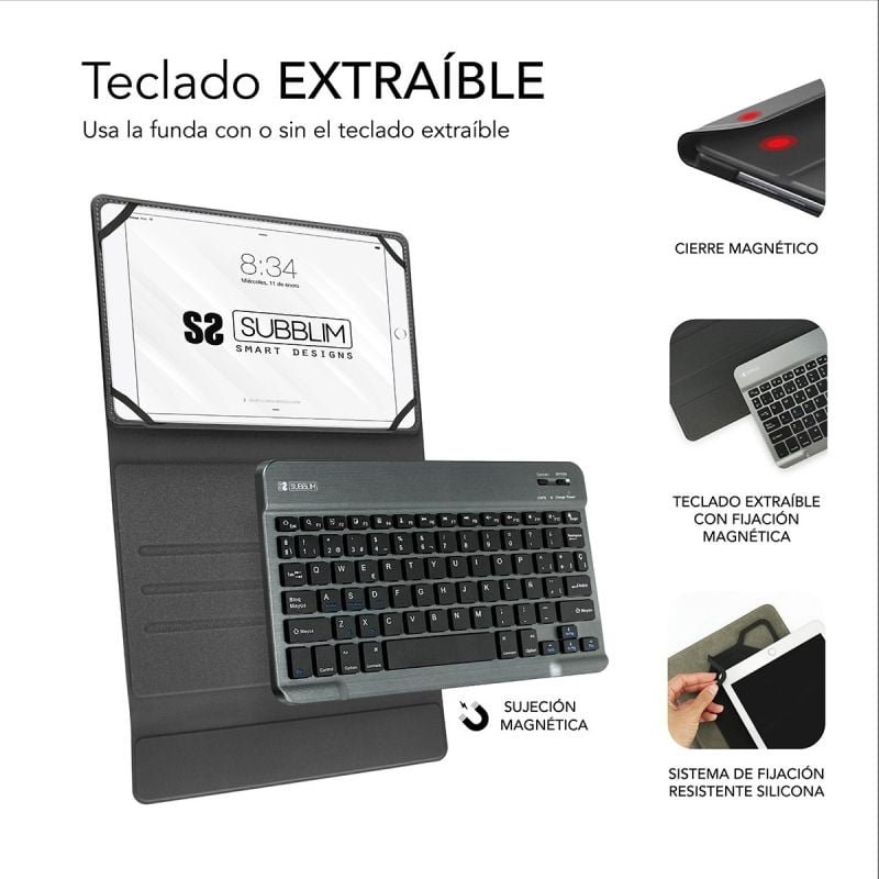 Funda con Teclado Subblim Keytab Pro Bluetooth para Tablets de 10.1"-10.8"/ Roja - изображение 3