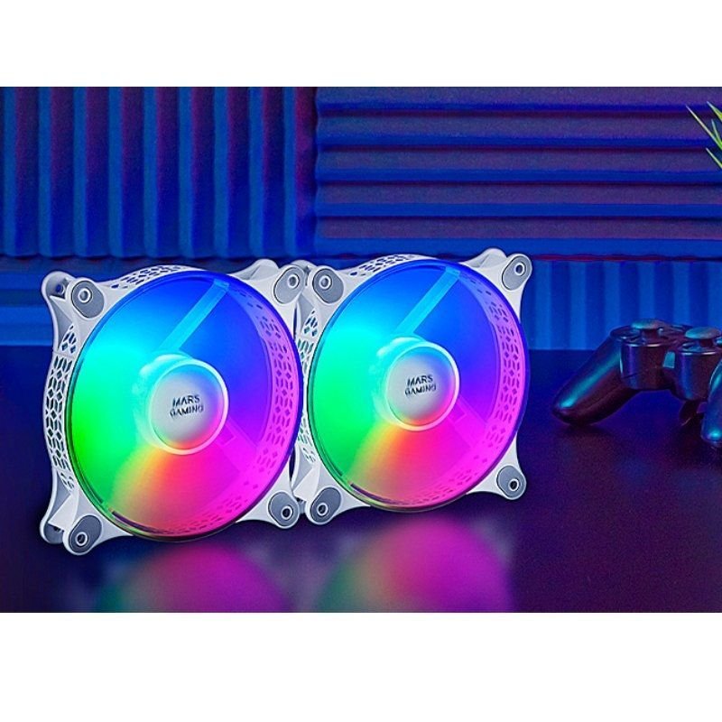 Pack 2 Ventiladores Mars Gaming MFDUOW/ 12cm/ FRGB/ Blancos - изображение 5