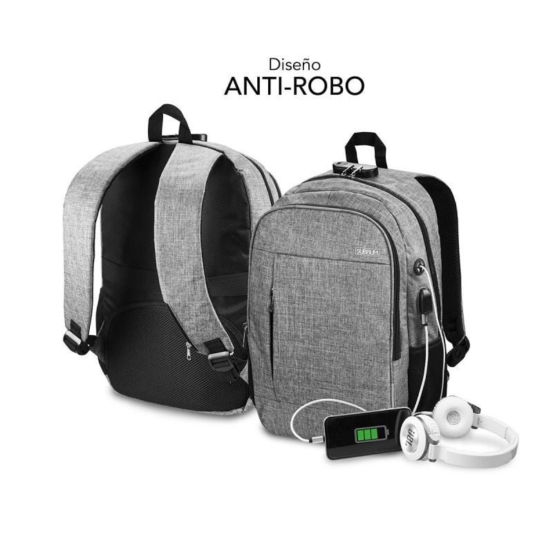 Mochila Subblim Urban Lock para Portátiles hasta 16"/ Puerto USB/ Antirrobo/ Gris - изображение 5