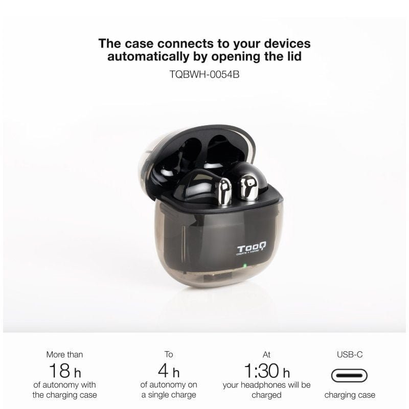 Auriculares Bluetooth TooQ Onyx TQBWH-0054B con estuche de carga/ Autonomía 4h/ Negros - изображение 3