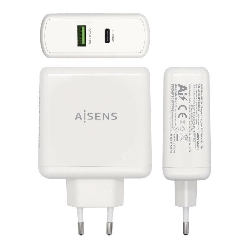 Cargador de Pared Aisens ASCH-2PD30QC-W/ 1xUSB Tipo-C/ 1x USB/ 48W - изображение 2