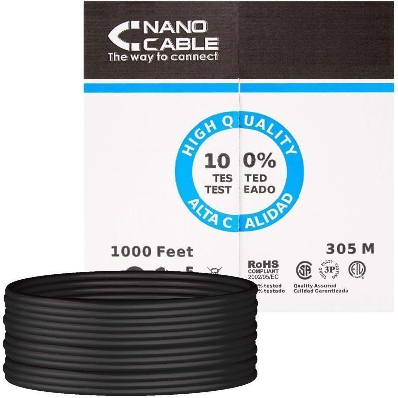 Bobina de Cable RJ45 para Exteriores UTP Nanocable 10.20.0504-EXT-BK Cat.6/ 305m/ Impermeable/ Negro - изображение 2