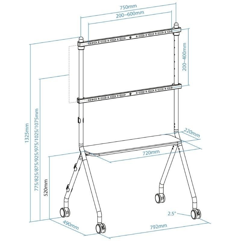 Soporte de Suelo con Ruedas TooQ iLOVE FS20207M-W para TV de 49-80"/ hasta 50kg - изображение 4