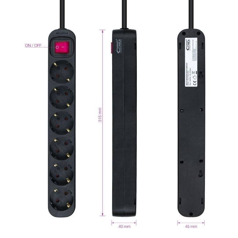 Regleta con Interruptor Nanocable 10.37.0006-BK/ 6 Tomas de Corriente/ Cable 1.4m/ Negro - изображение 3