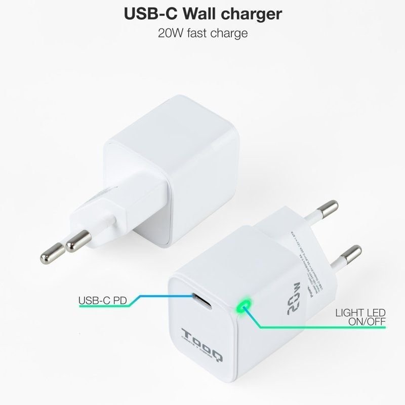 Cargador de Pared TooQ TQWC-PD20WT/ 1xUSB Tipo-C/ 20W/ Blanco - изображение 2